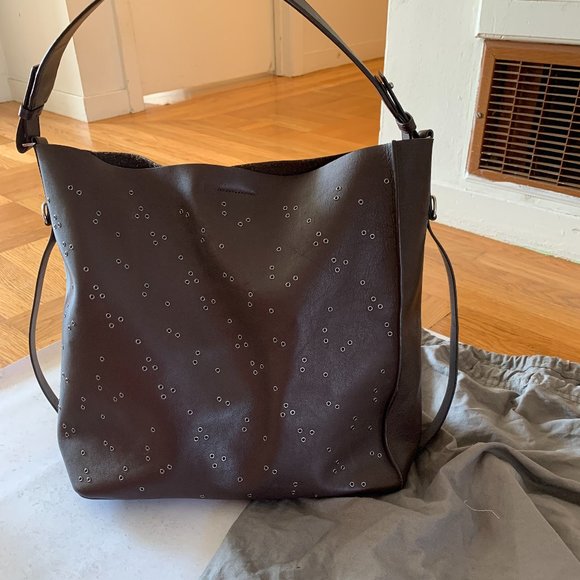 All Saints brown Junai North South Leather Tote Bag